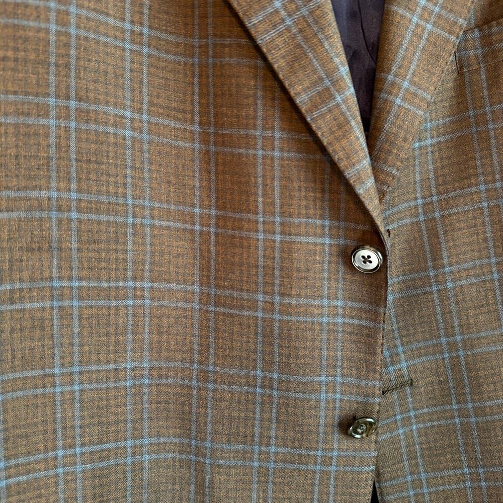 Holland & Sherry Bespoke Blazer Brown Window Pane Plaid Luxe EUC 48 Silk Blend - Picture 4 of 5